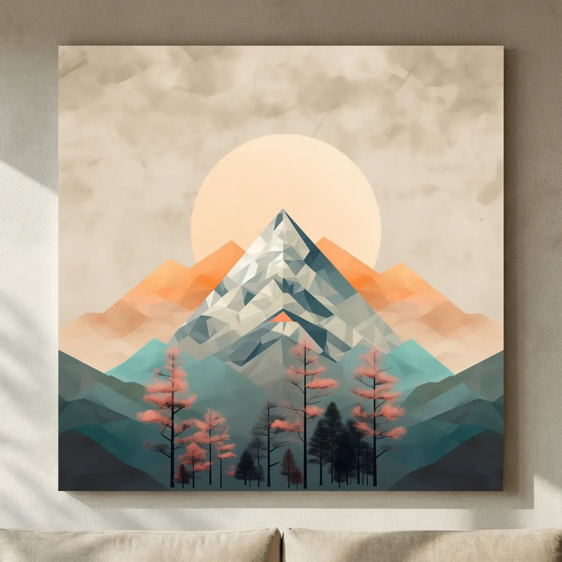 Minimalist Alpine Mountain Sunrise Artwork - Modern Landscape Wall Art