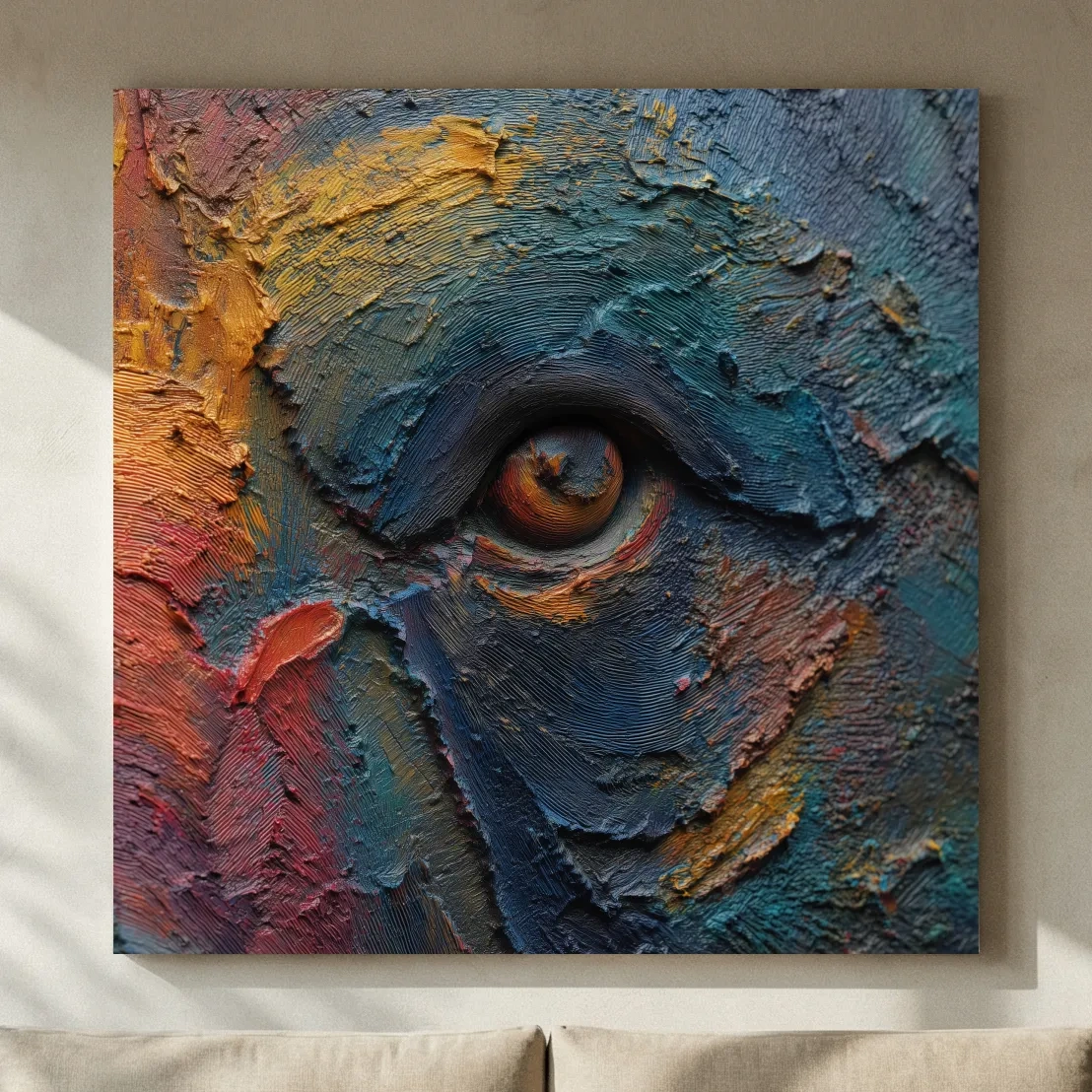 Abstract Bear Eye Impasto Style Artwork - Bold Colorful Wildlife Wall Art