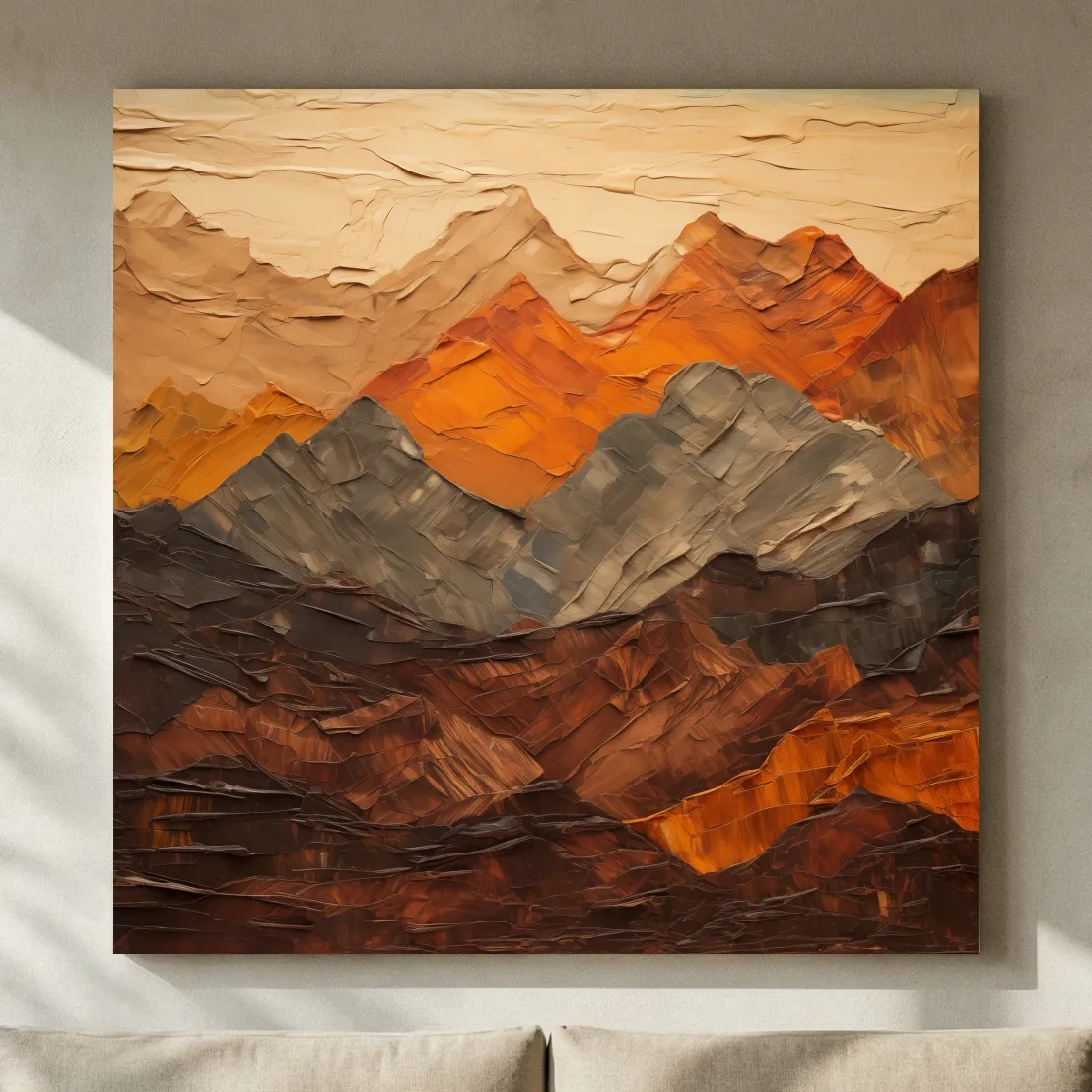Textured Impasto Style Mountain Range - Rustic Earthy Abstract Wall Art