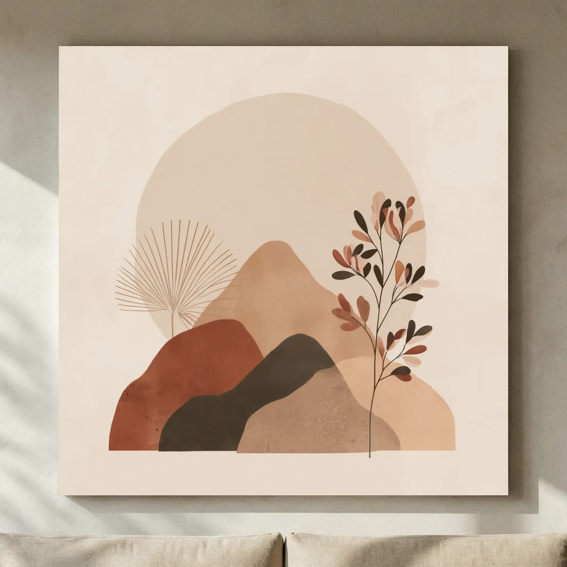 Boho Abstract Mountain Silhouette - Neutral Terracotta Botanical Wall Art