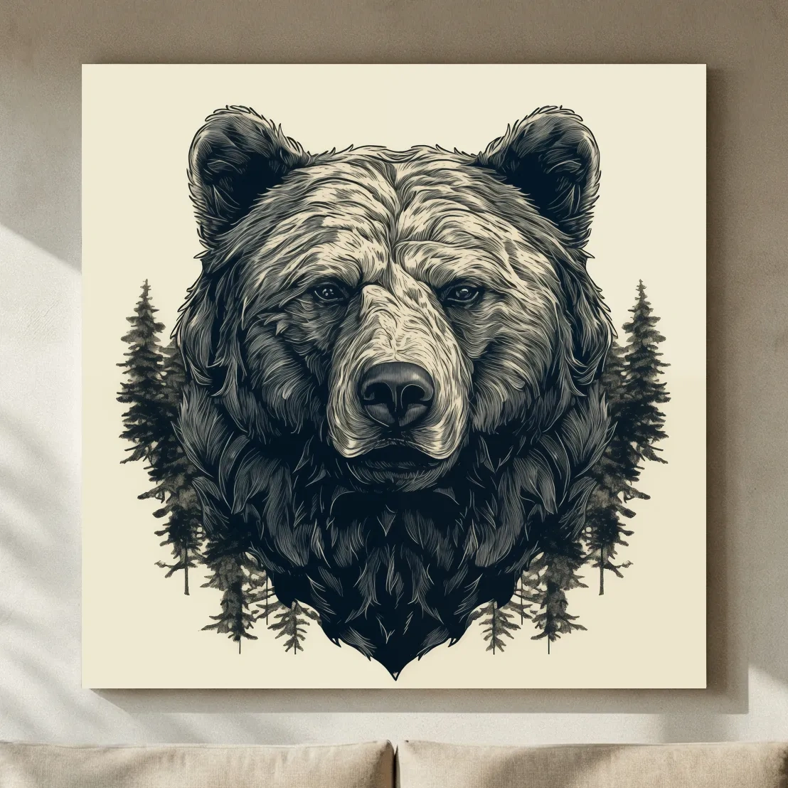 Grizzly Bear Portrait Illustration Artwork - Vintage Wilderness Forest Wall Art