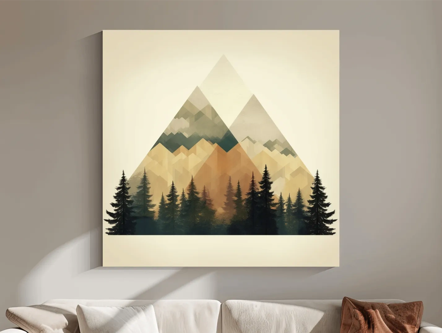 Geometric Mountain Peaks With Pine Forest - Minimalist Scandinavian Alpine Artwork
