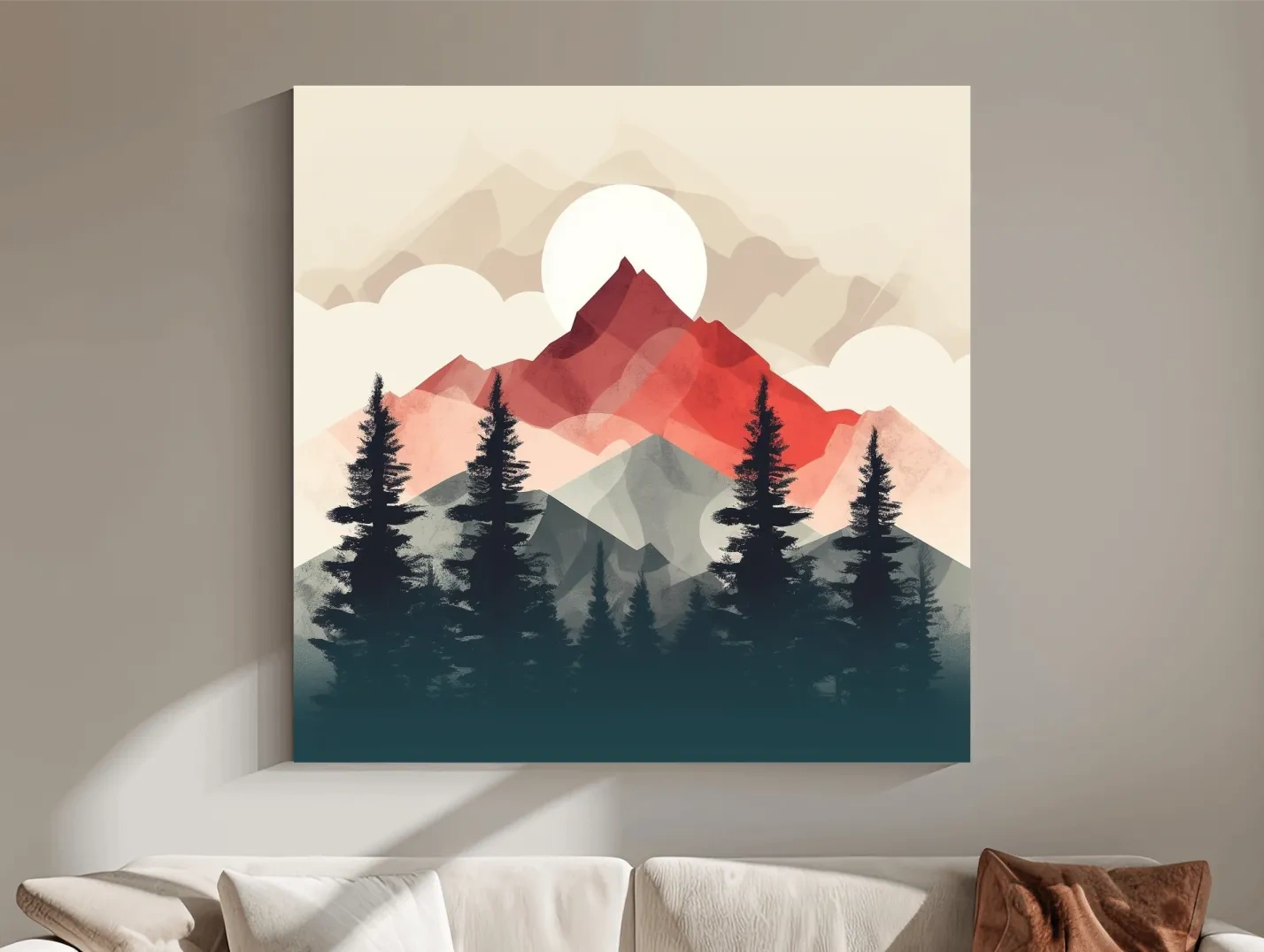 Minimal Alpine Mountain Sunrise - Pine Forest Wall Art
