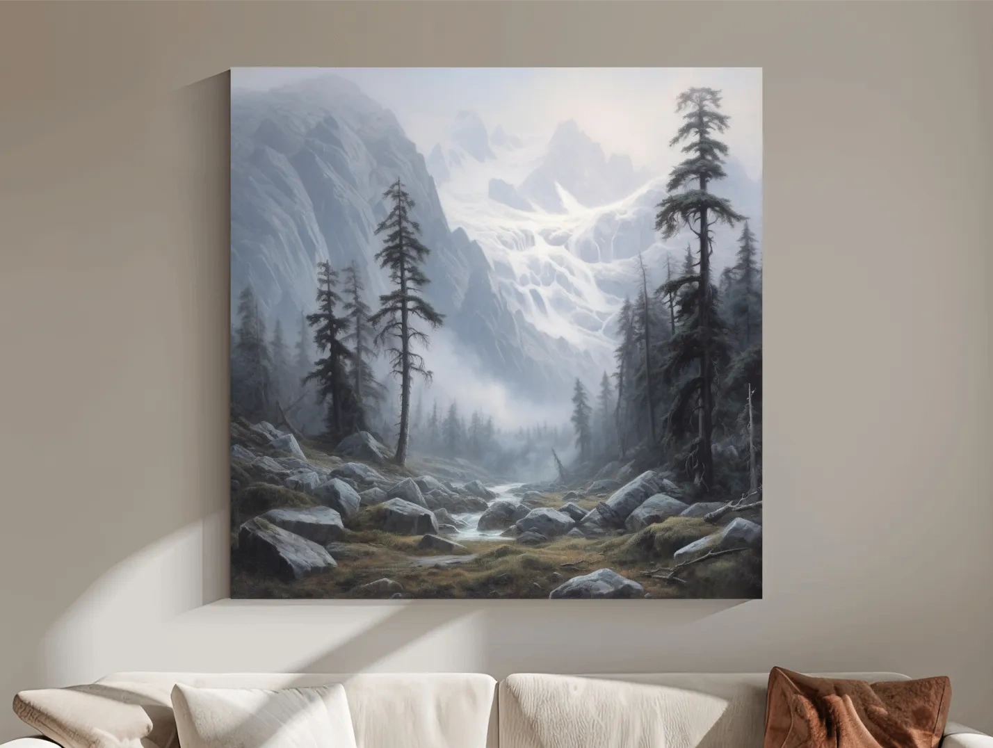 Misty Alpine Glacier Valley Landscape - Mountain Forest Painting Wall Art