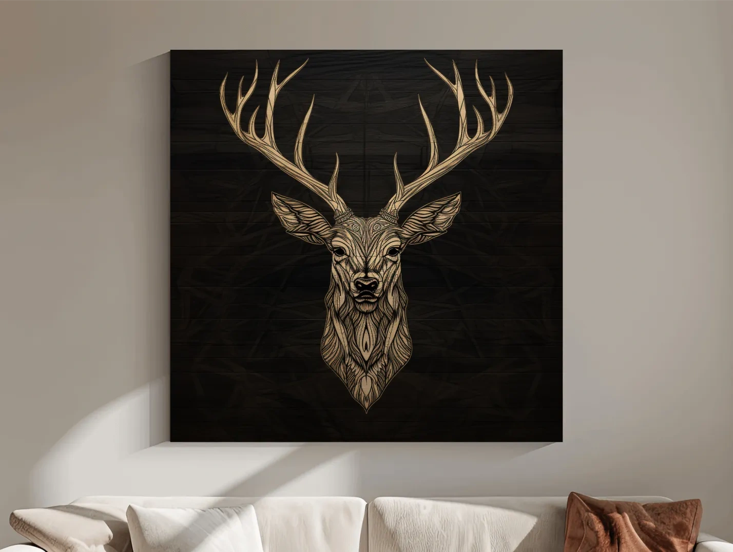 Elegant Geometric Deer Head Line Art - Rustic Woodcut Style Wildlife Artwork