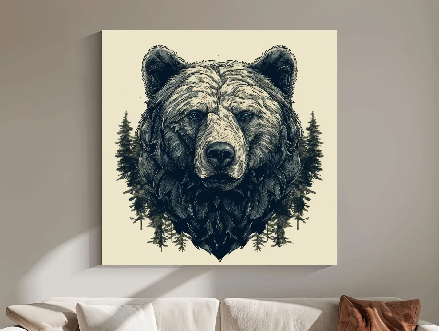Grizzly Bear Portrait Illustration Artwork - Vintage Wilderness Forest Wall Art