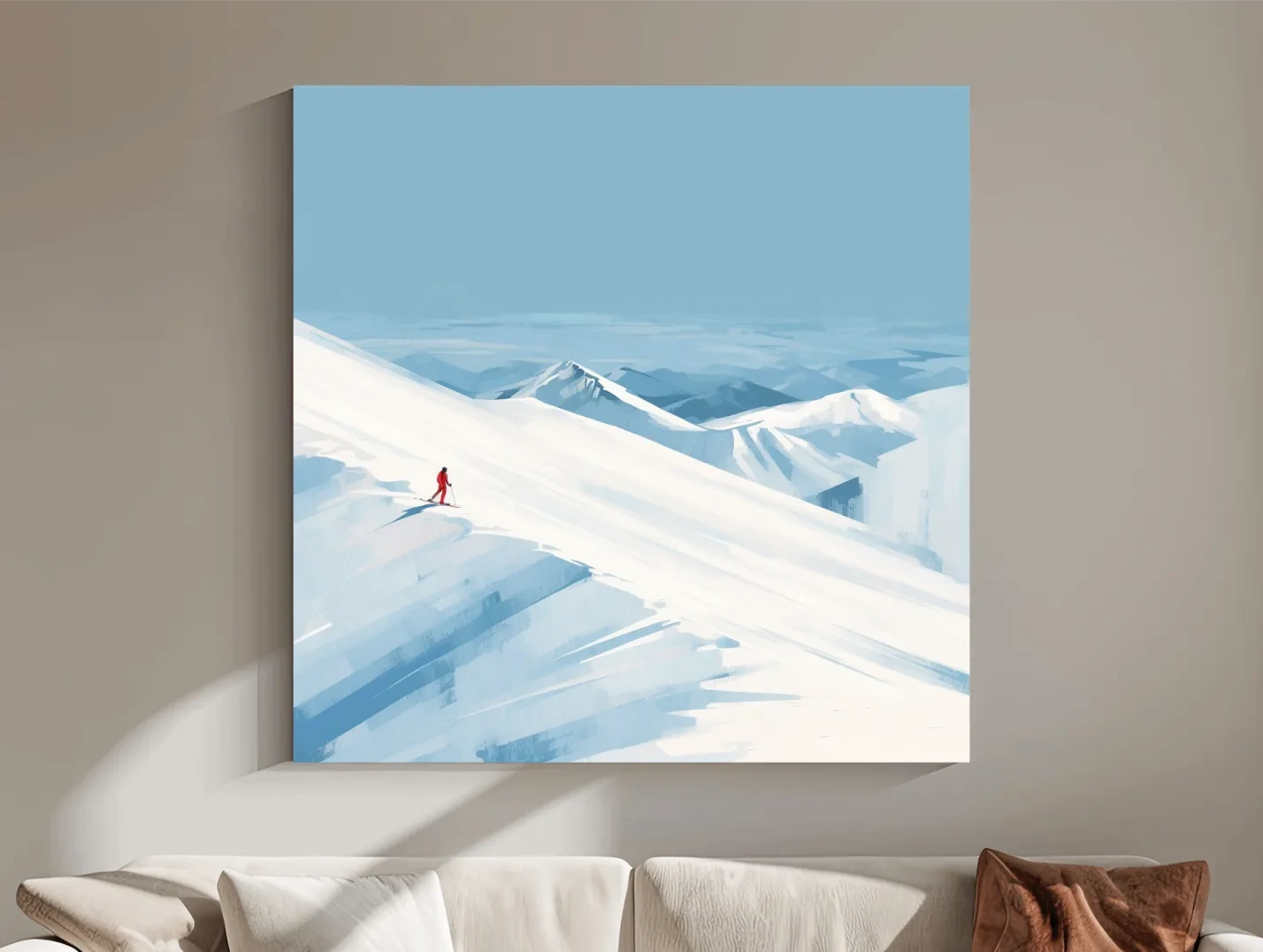 Minimalist Backcountry Skier Painting - Alpine Winter Wall Art