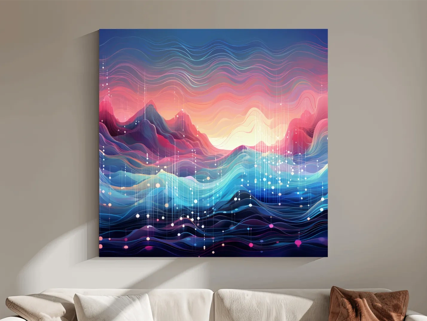 Funky Abstract Soundwave Mountain Patterns - Neon Sunset Landscape Wall Art