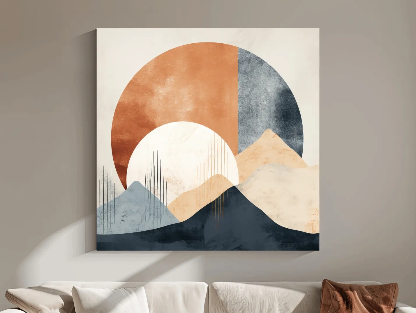 Abstract Geometric Mountain Sunrise - Mid Century Modern Landscape Wall Art