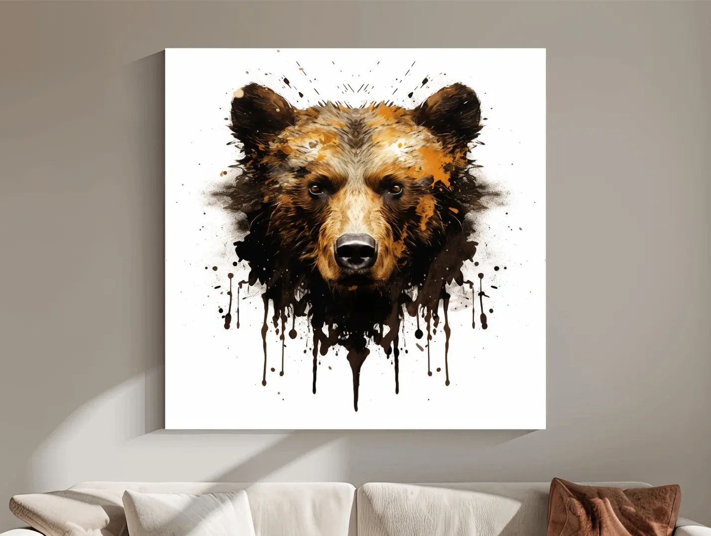 Splatter Rorschach Inkblot Paint Grizzly Bear Portrait - Wildlife Artwork