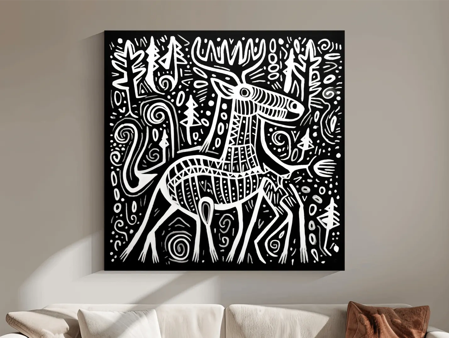 Quirky tribal style moose illustration art