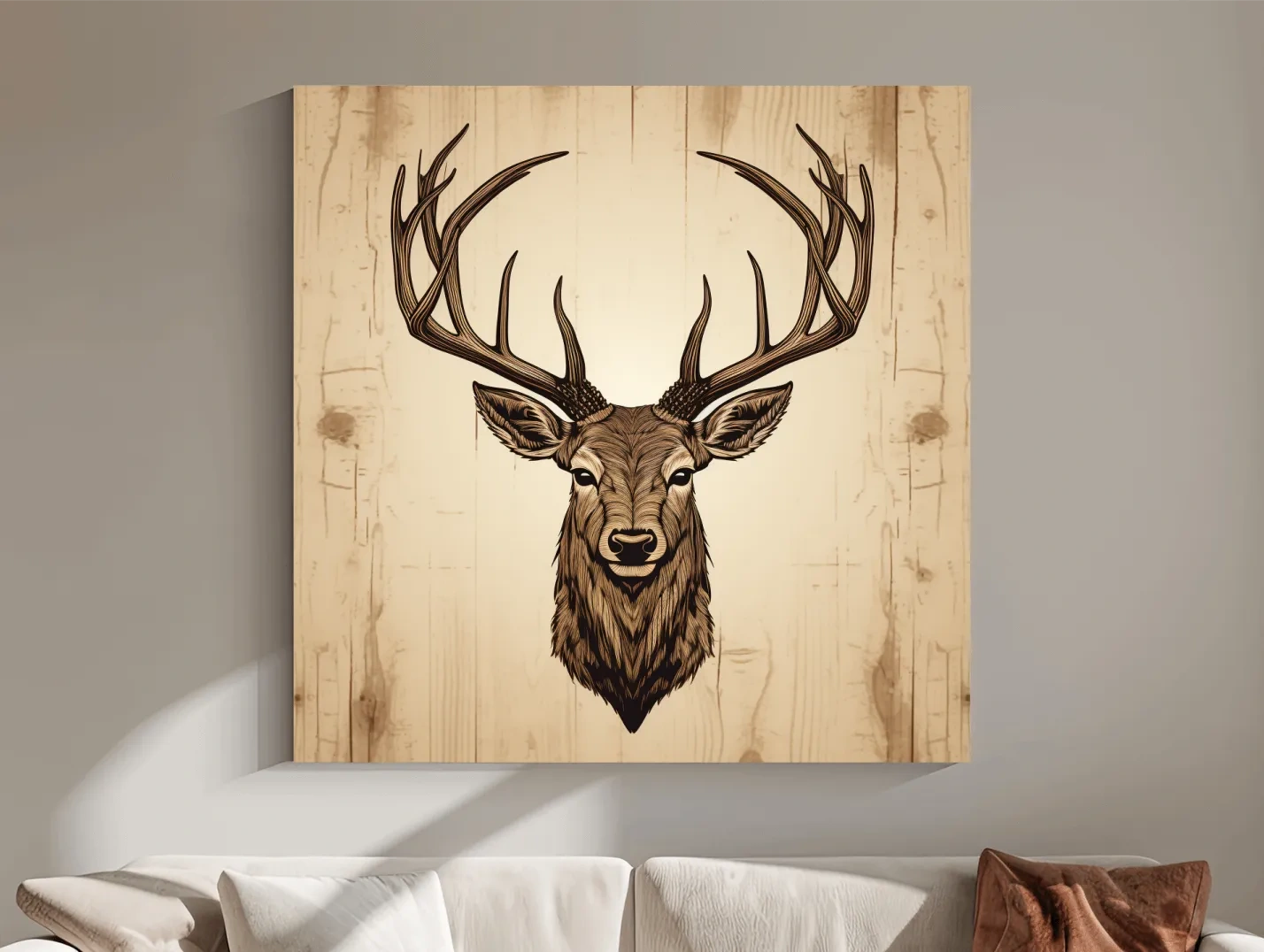 Rustic Stag Head Illustration - Vintage Woodland Cabin Wall Art