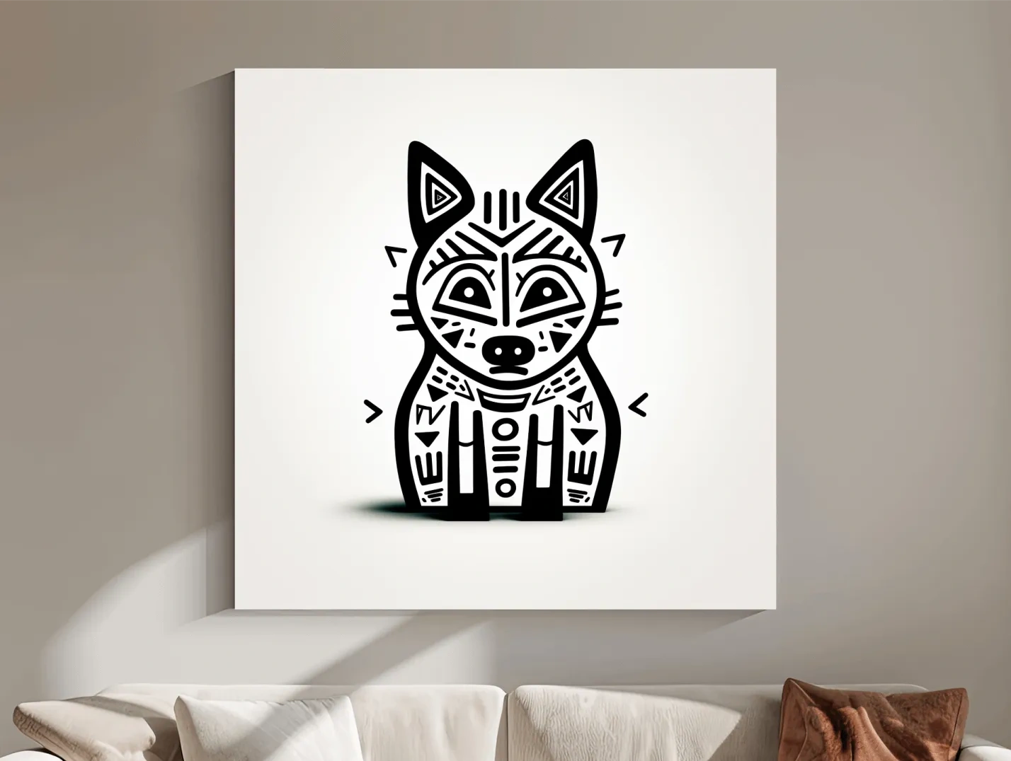Minimalist Tribal Fox Line Art - Quirky Black And White Animal Wall Art