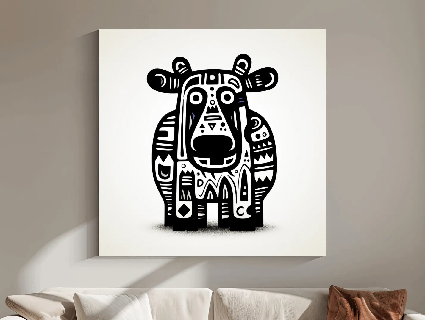 Tribal Folk Art Moose Illustration - Quirky Black And White Wildlife Wall Art