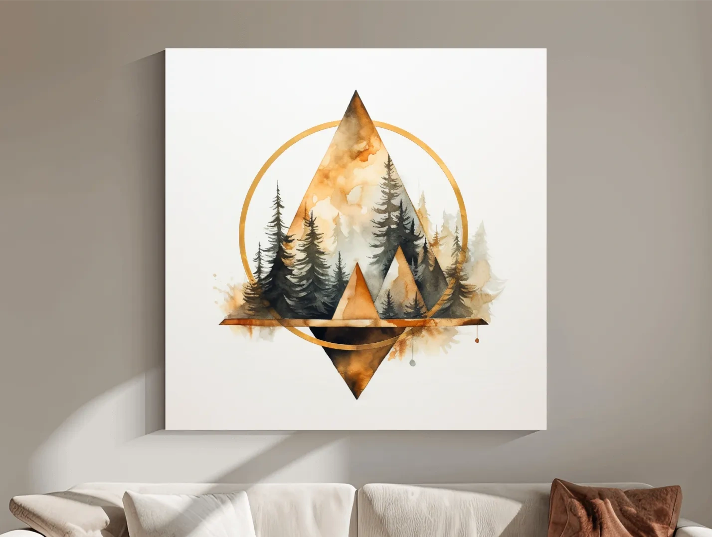 Geometric Watercolor Mountain & Pine Forest - Modern Rustic Nature Wall Art