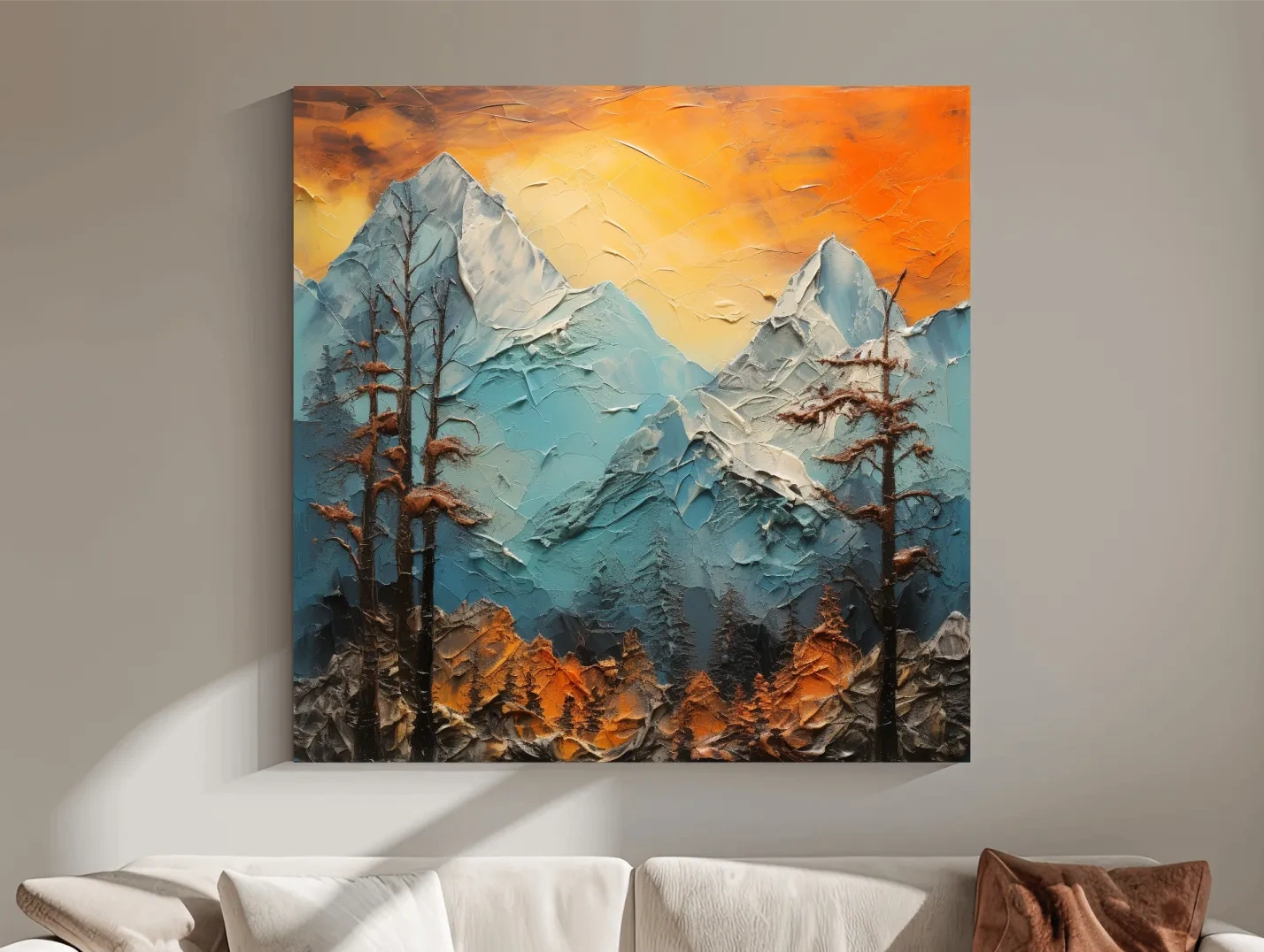 Abstract Alpine Mountains At Sunset - Impasto Effect Landscape Wall Art