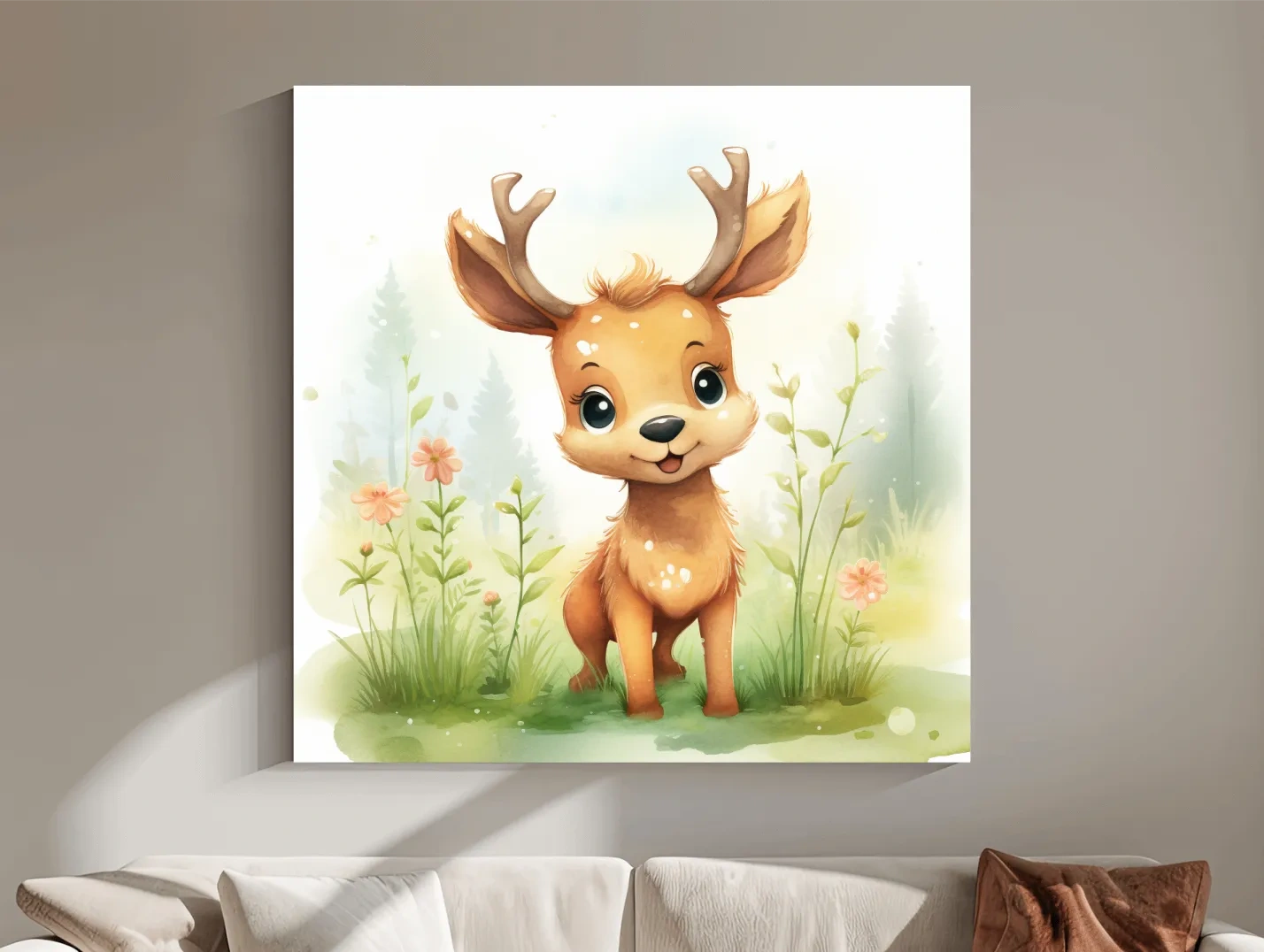 Cute Watercolor Baby Deer Illustration - Woodland Nursery Animal Wall Art