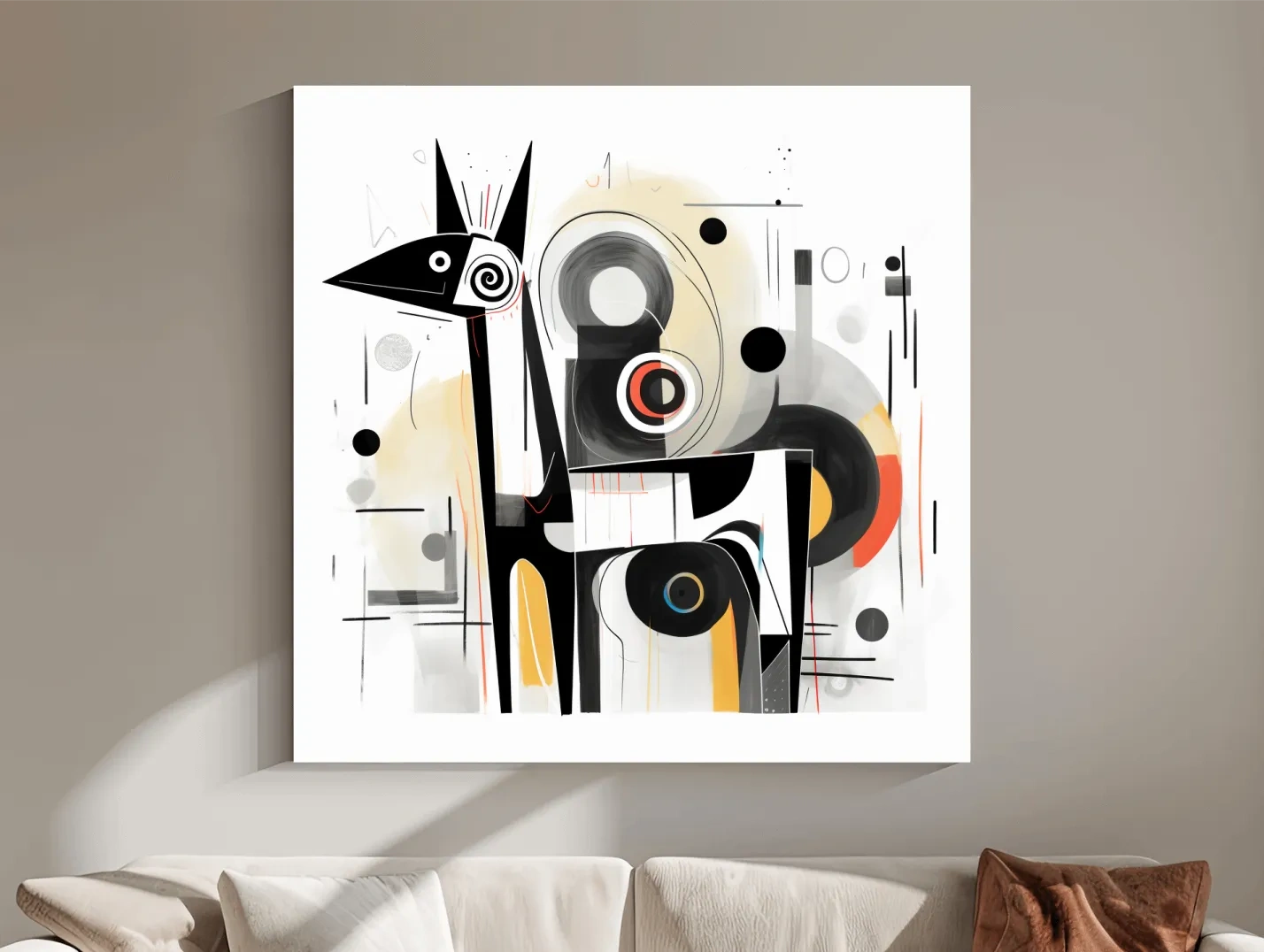 Abstract mid-century style painting of a geometric deer