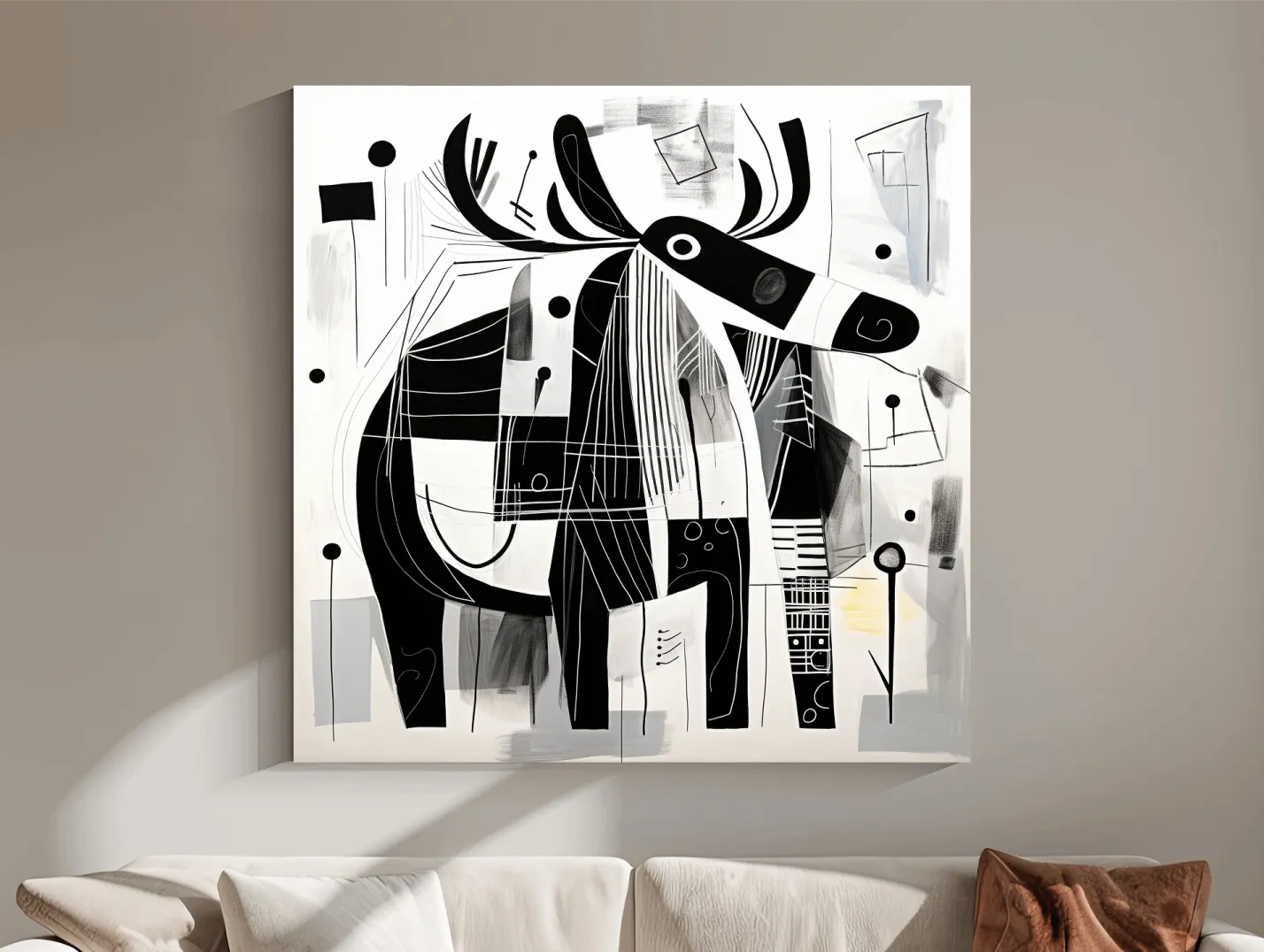 Abstract mid-century style painting of a moose