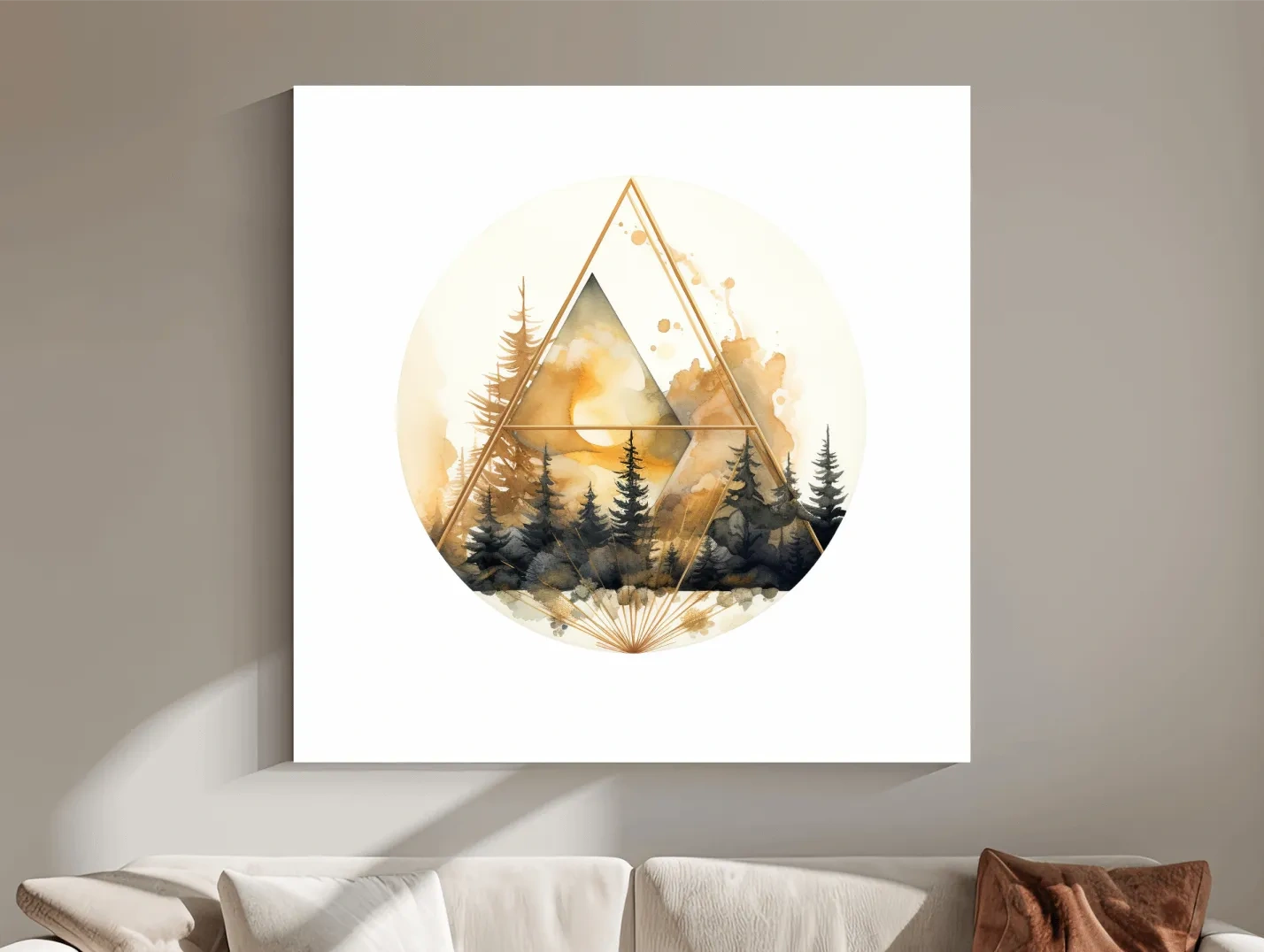 Elegent Geometric Watercolor Mountain Forest - Modern Rustic Landscape Wall Art