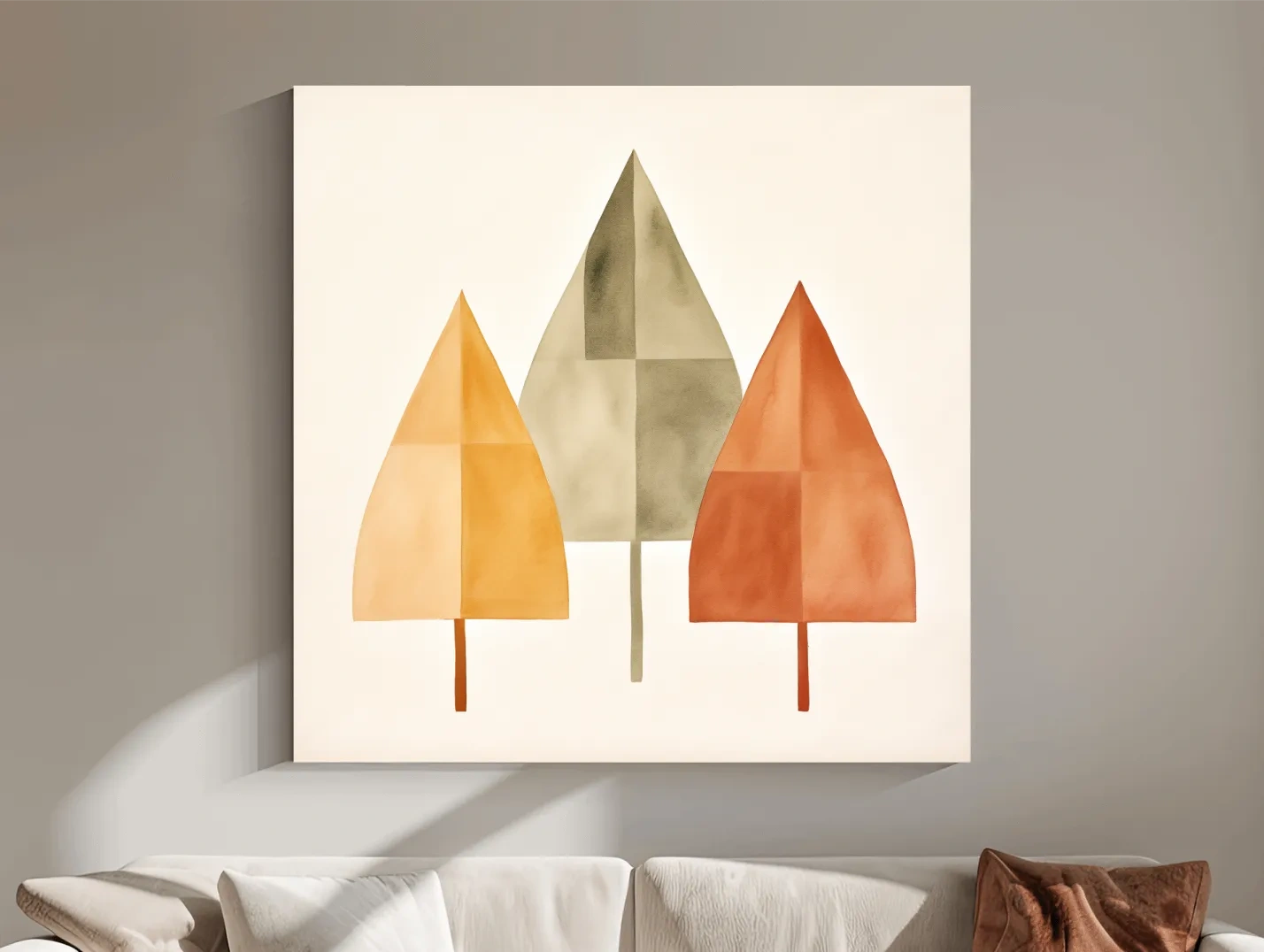 Minimalist Geometric Autumn Trees - Scandinavian Watercolor Forest Wall Art