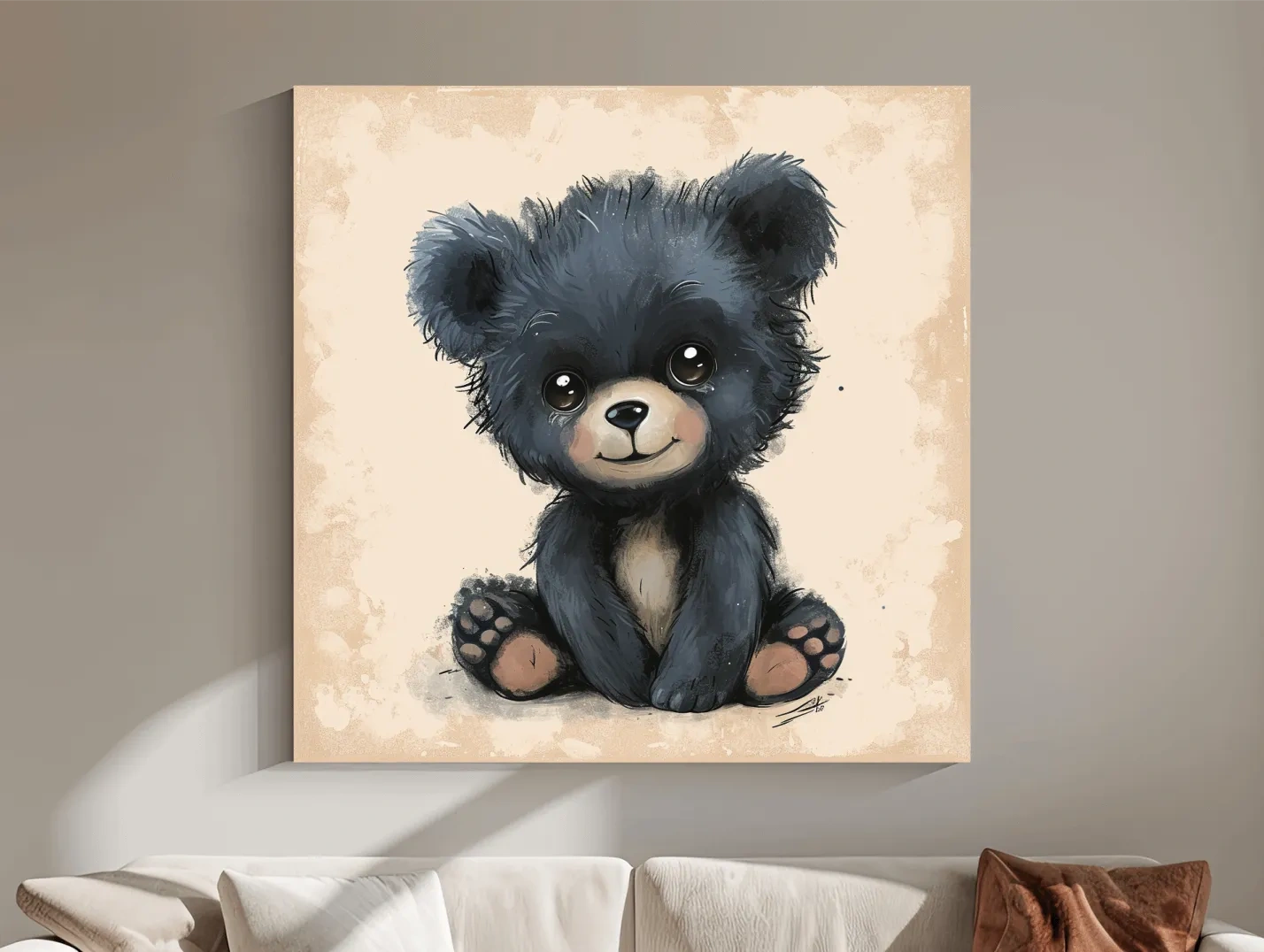 Cute Baby Bear Cub Painting - Whimsical Nursery Animal Wall Art