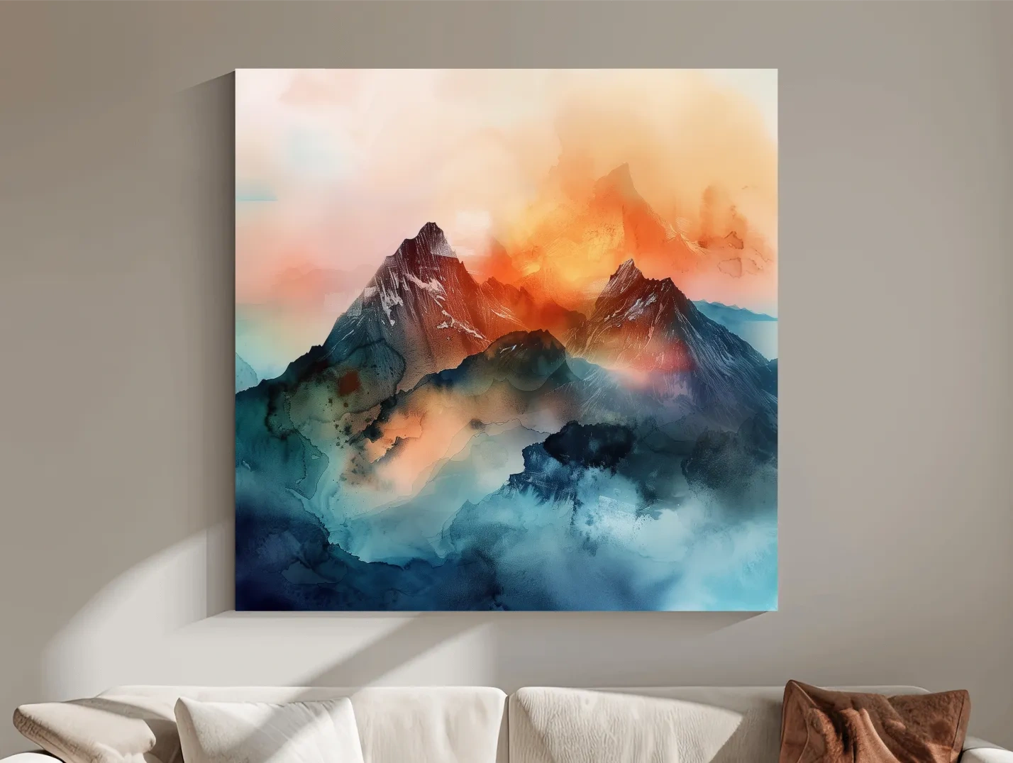 Vibrant Abstract Alpine Mountain Sunrise - Watercolor Landscape Artwork