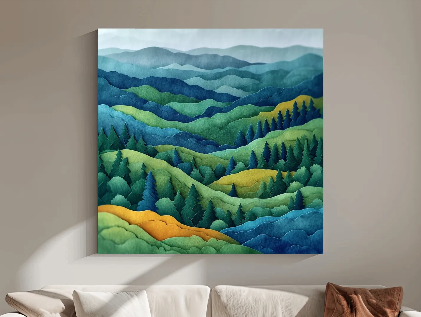 Layered Papercut Mountain Forest Landscape - 3D Effect Wall Art