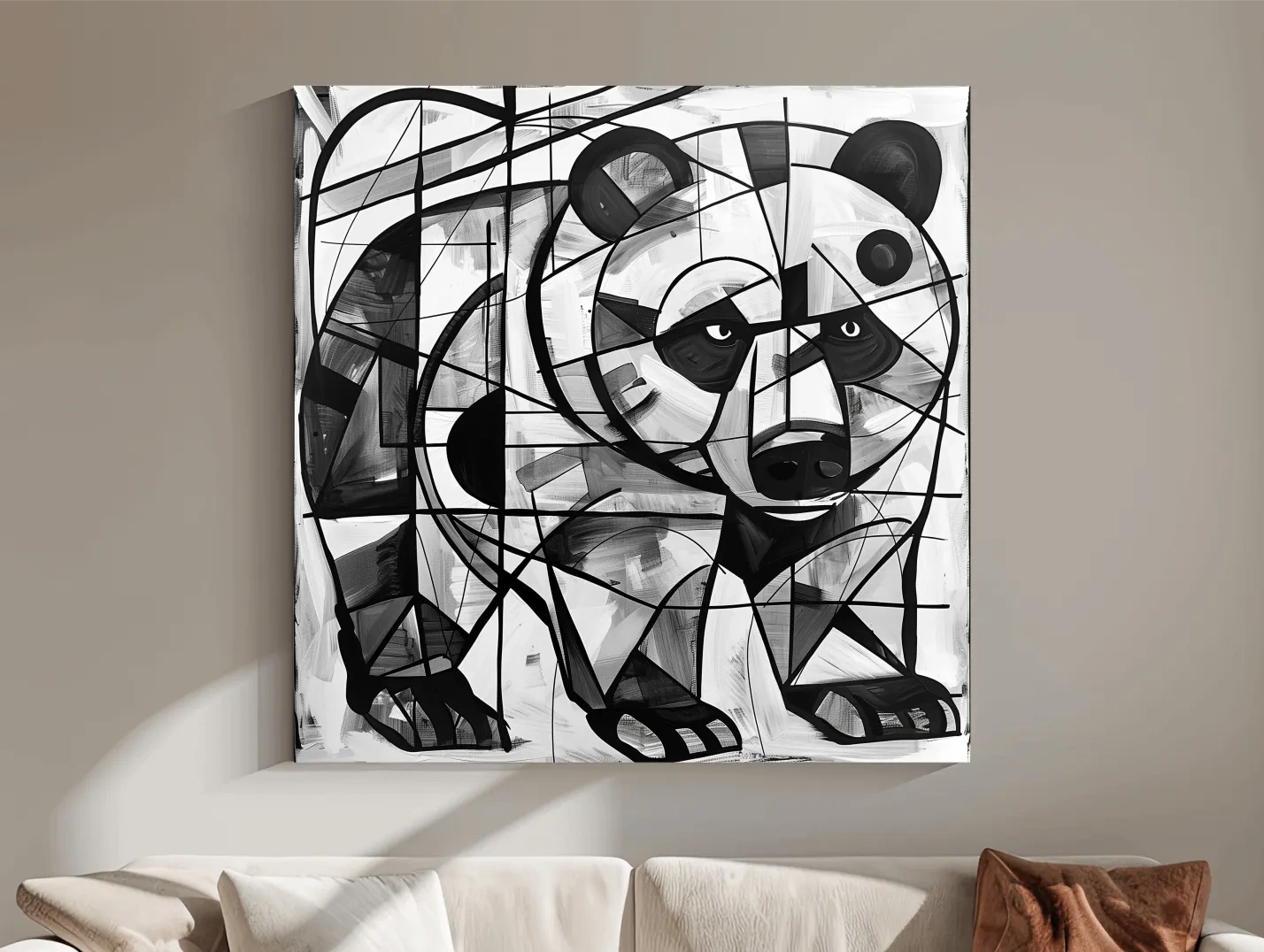Abstract Cubism Bear Portrait Painting - Modern Wildlife Wall Art