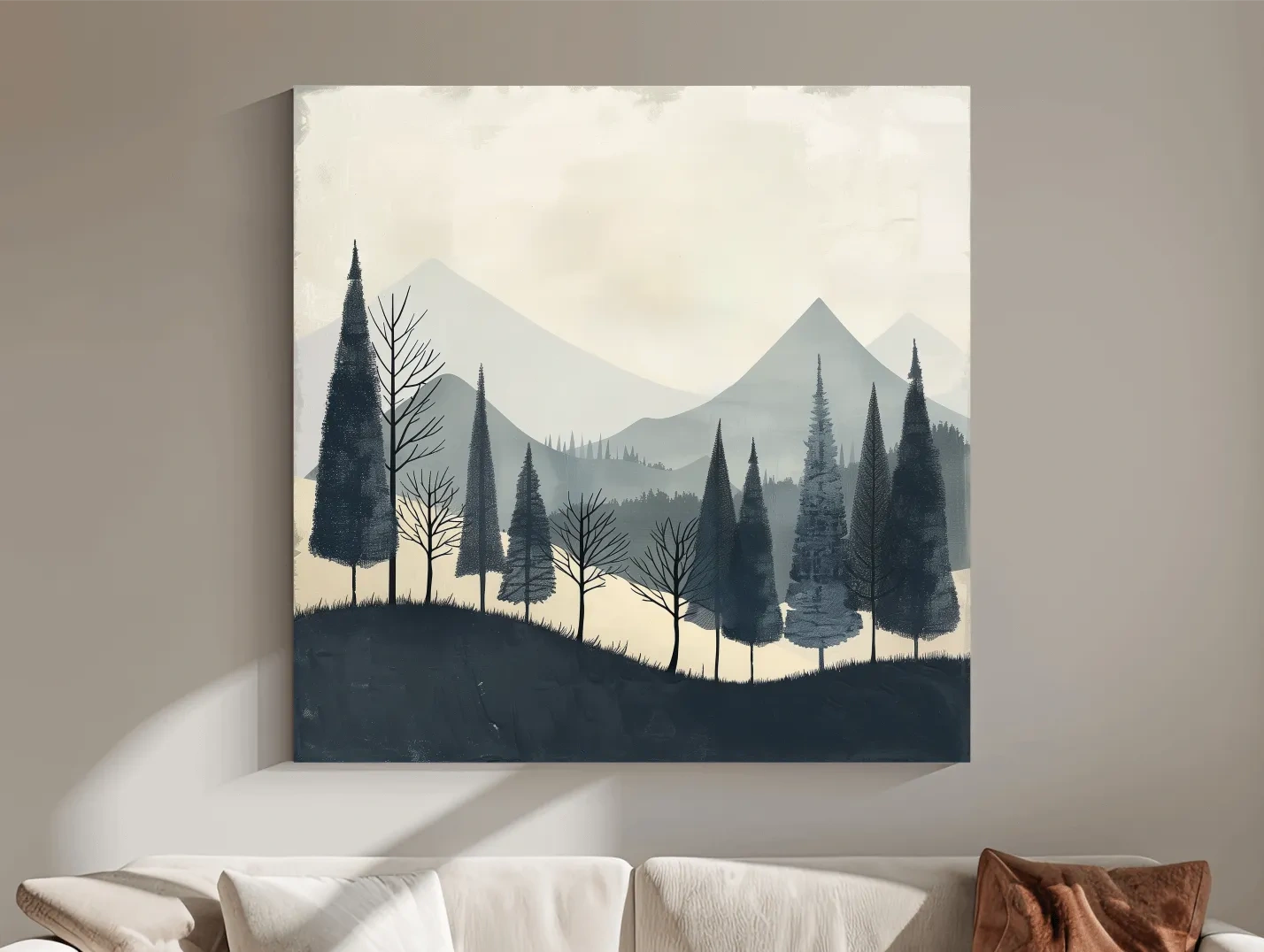 Minimalist Nordic Mountain Forest Landscape - Serene Scandinavian Nature Wall Art