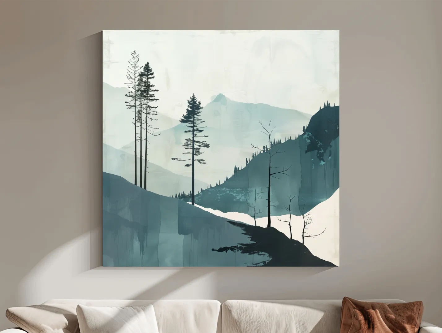 Minimalist Nordic Forest Artwork - Scandinavian Alpine Mountain Wall Art
