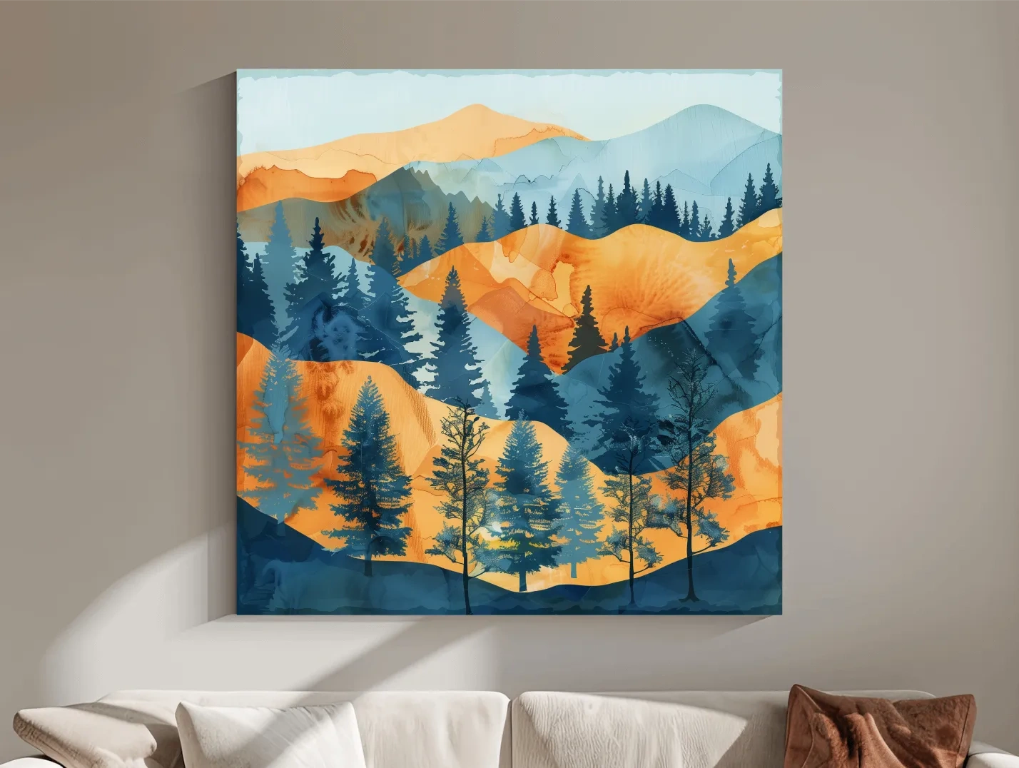 Abstract Alpine Mountain Forest Landscape - Modern Watercolor Style Wall Art