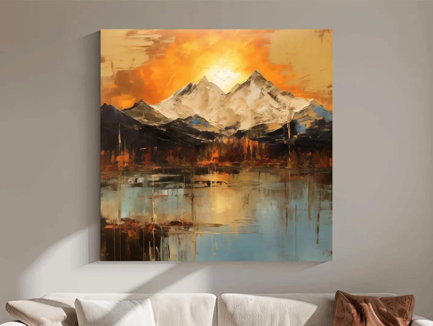 Sunset mountain artwork, oil painting style wall art print