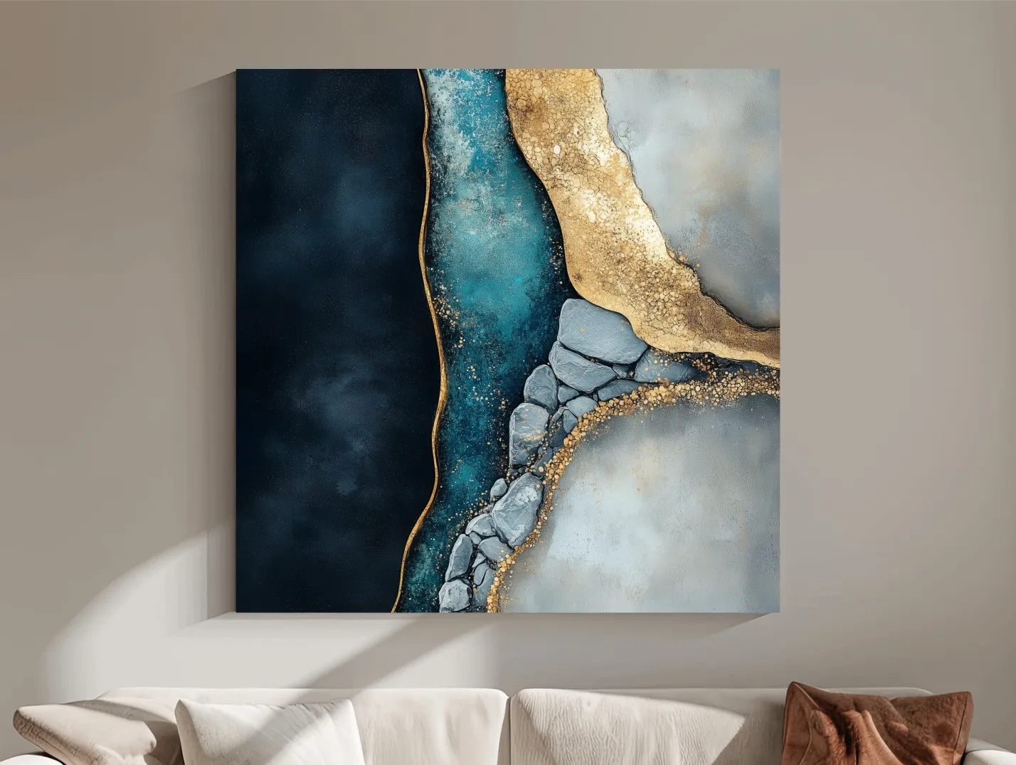 Luxe Gold Abstract Geode River - Modern Resin Style Wall Art