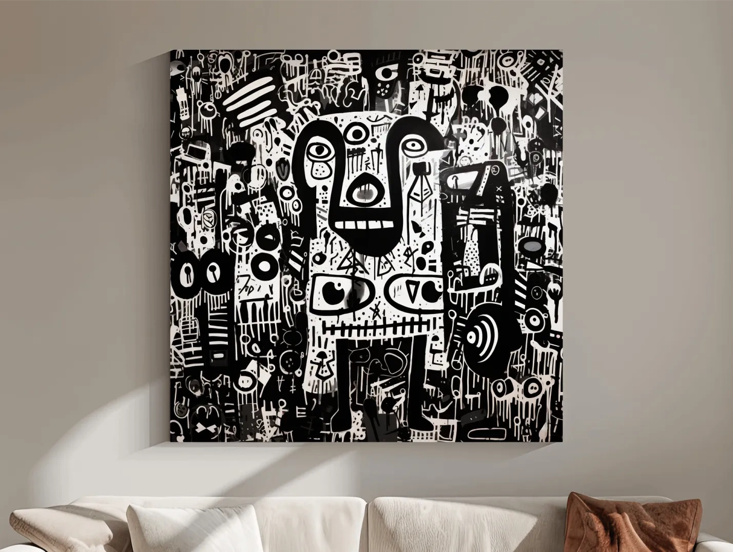Black And White Abstract Graffiti Bear - Urban Street Art Wall Artwork