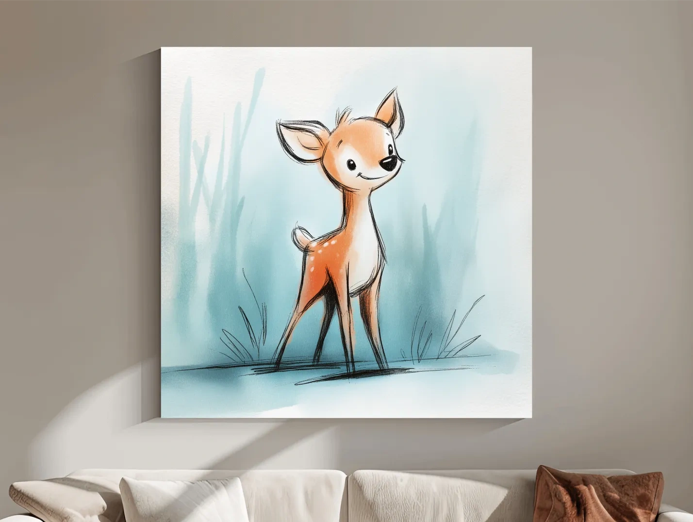 Cute Baby Deer Watercolor Illustration - Whimsical Woodland Nursery Wall Art
