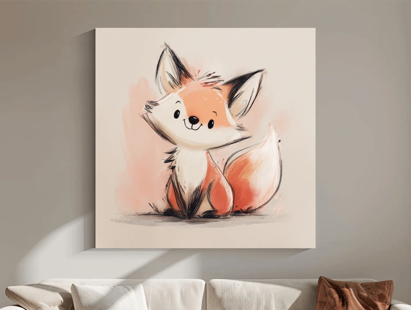 Cute Watercolor Baby Fox Illustration - Whimsical Woodland Nursery Wall Art
