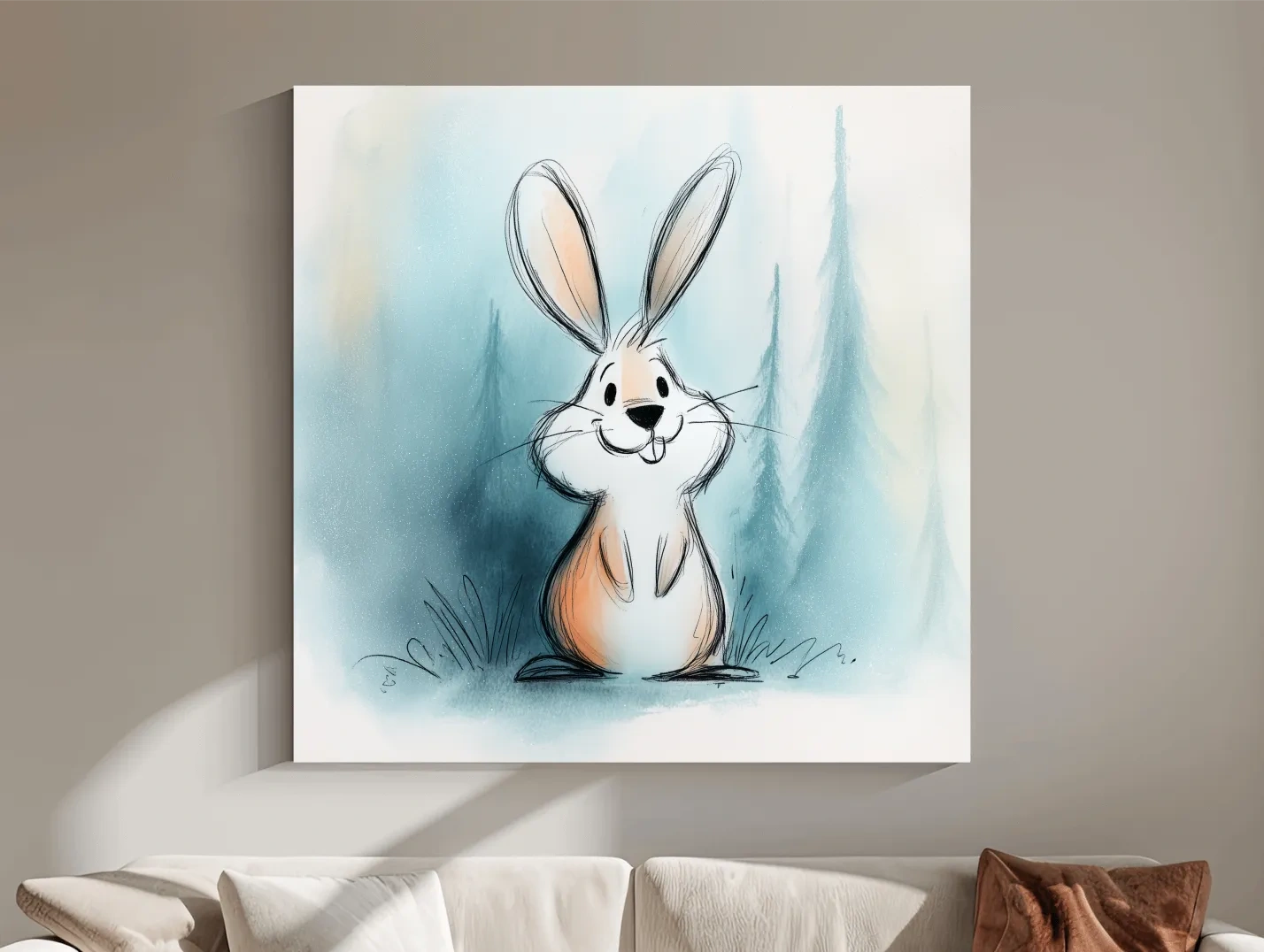 Cute Watercolor Bunny Illustration - Whimsical Woodland Nursery Wall Art