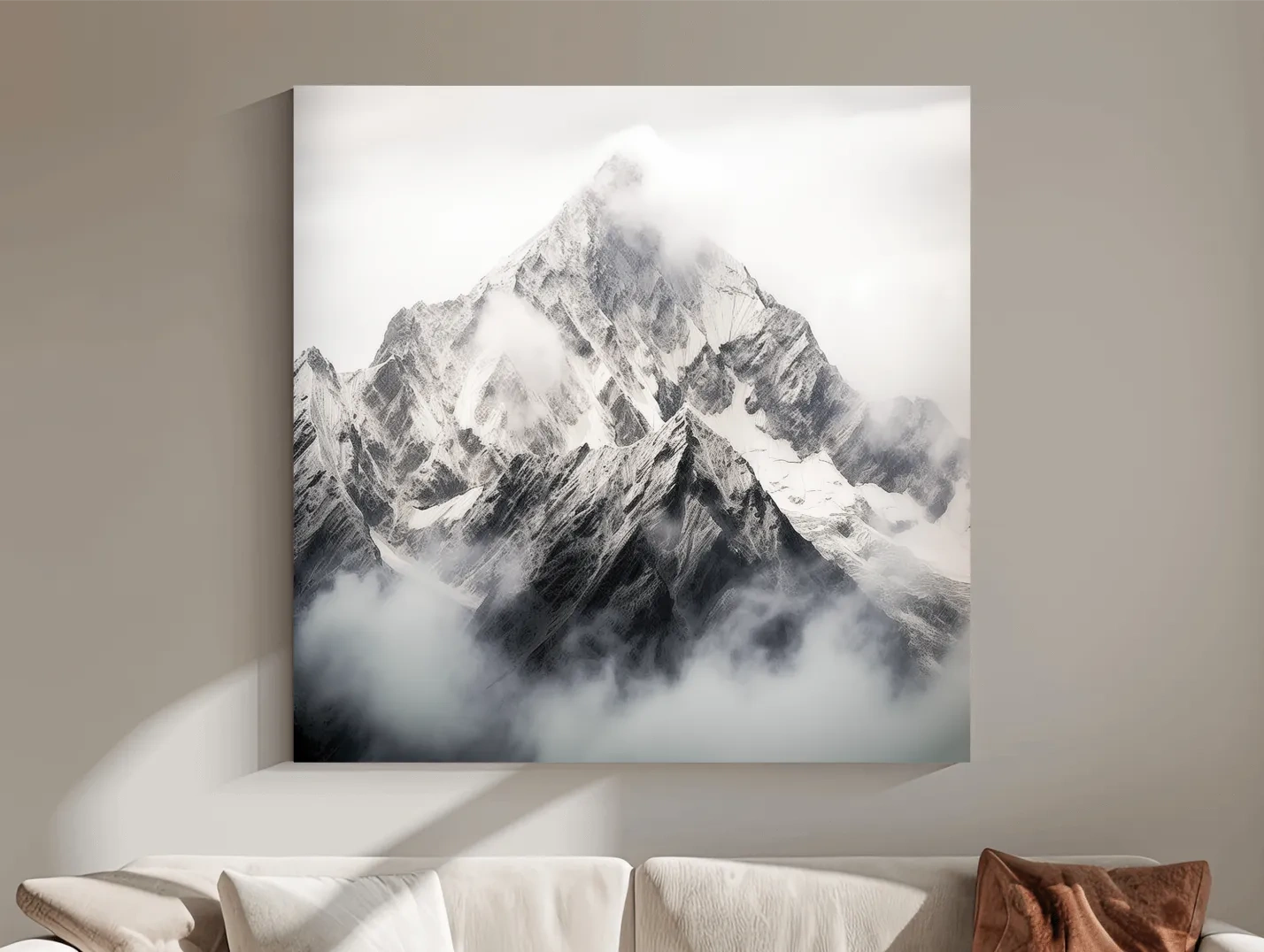 Snowcapped Alpine Peak Photography - Monochrome Mountain Wall Art
