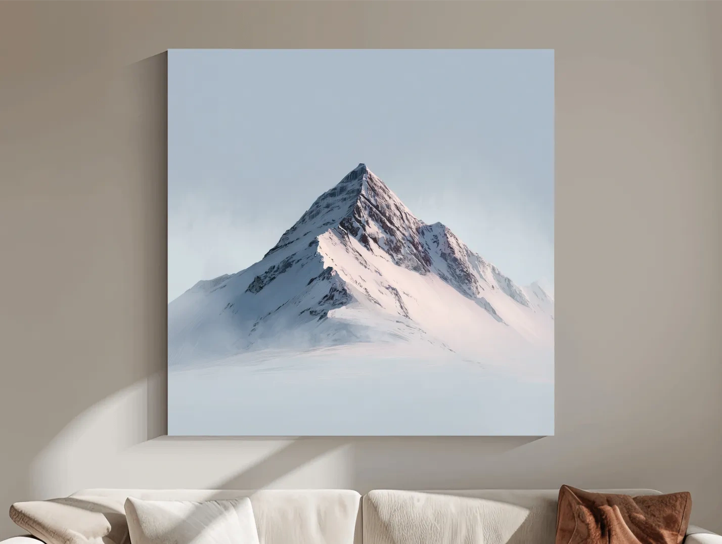 Minimalist Snowy Alpine Peak Painting - Serene Winter Mountain Wall Art