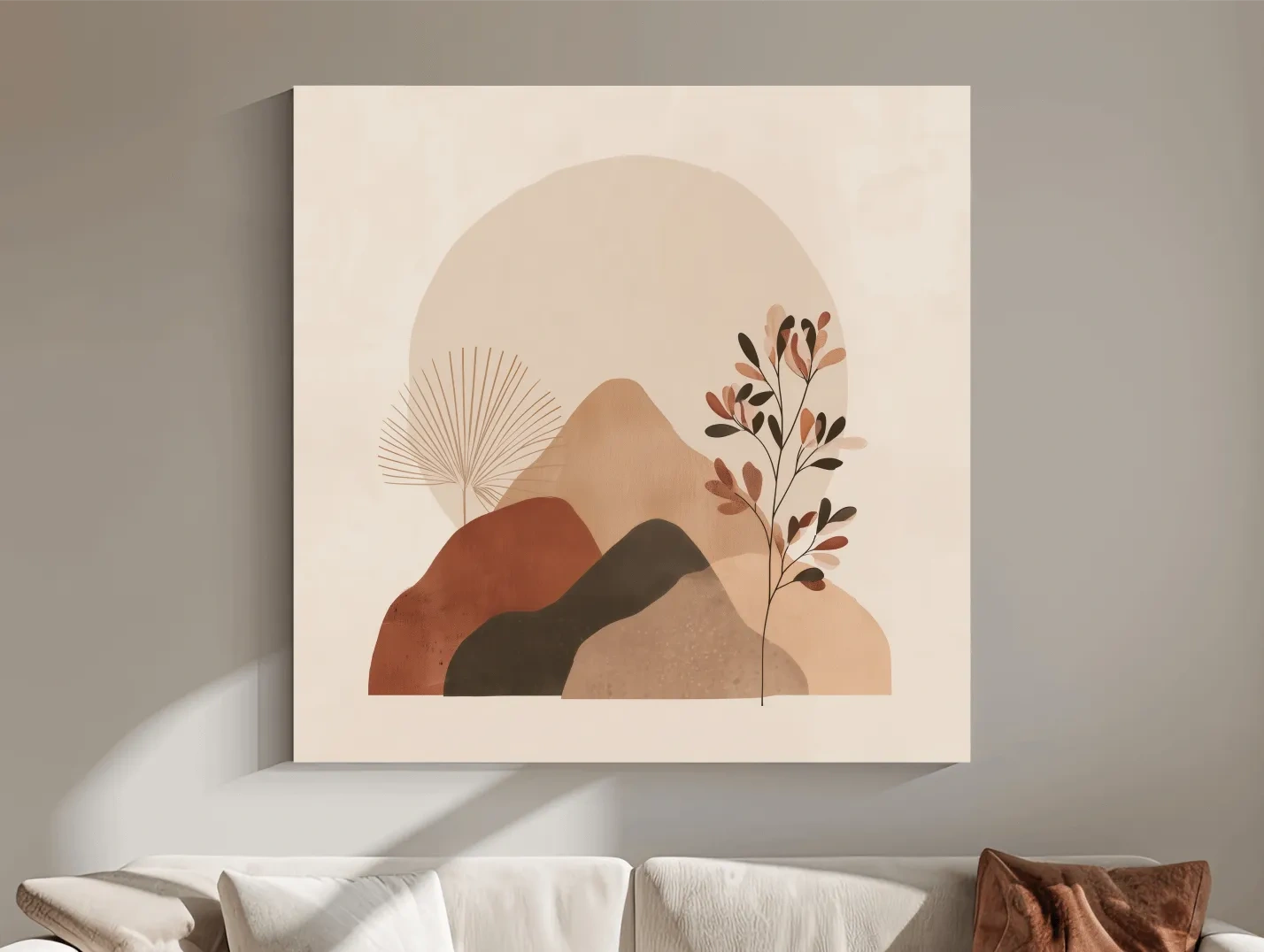 Boho Abstract Mountain Silhouette - Neutral Terracotta Botanical Wall Art