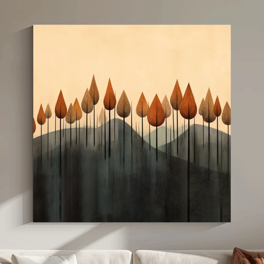 Minimal abstract art, a line of autumn trees
