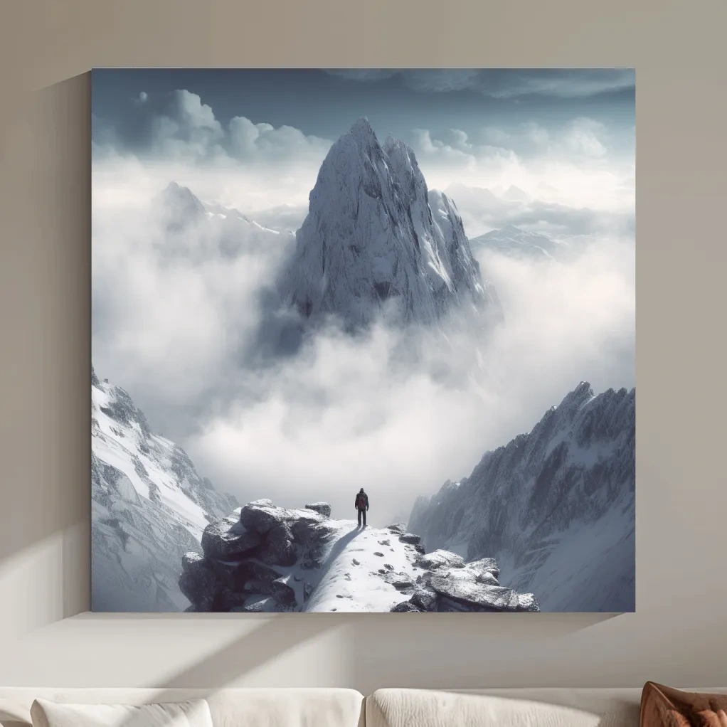 Epic Snowy Mountain Peak Above Clouds - Cinematic Alpine Landscape Wall Art