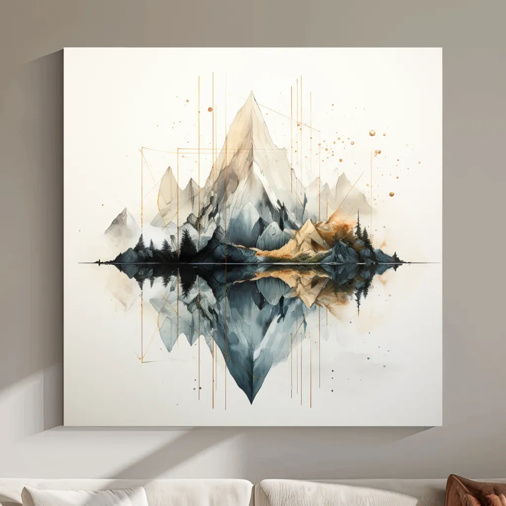 Minimal art of reflective mountains
