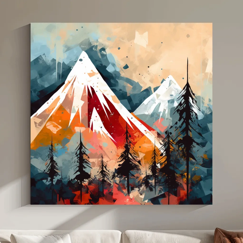Rustic Abstract Mountain Peaks And Pine Forest - Landscape Wall Art