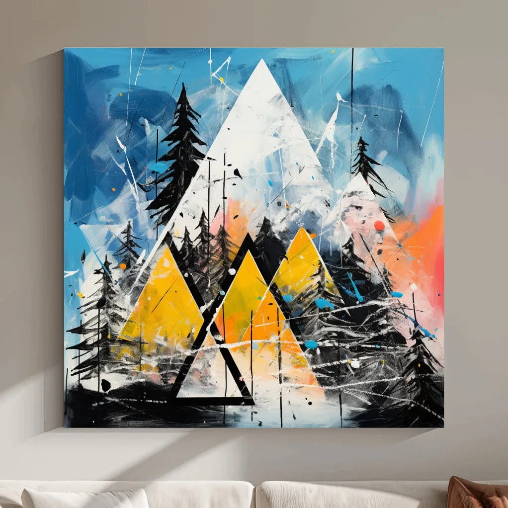 Abstract colorful mountains and trees painting