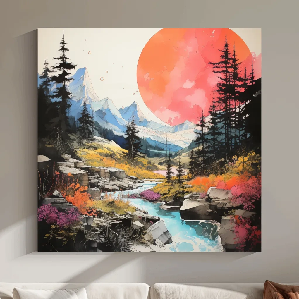 Colourful alpine sunset artwork