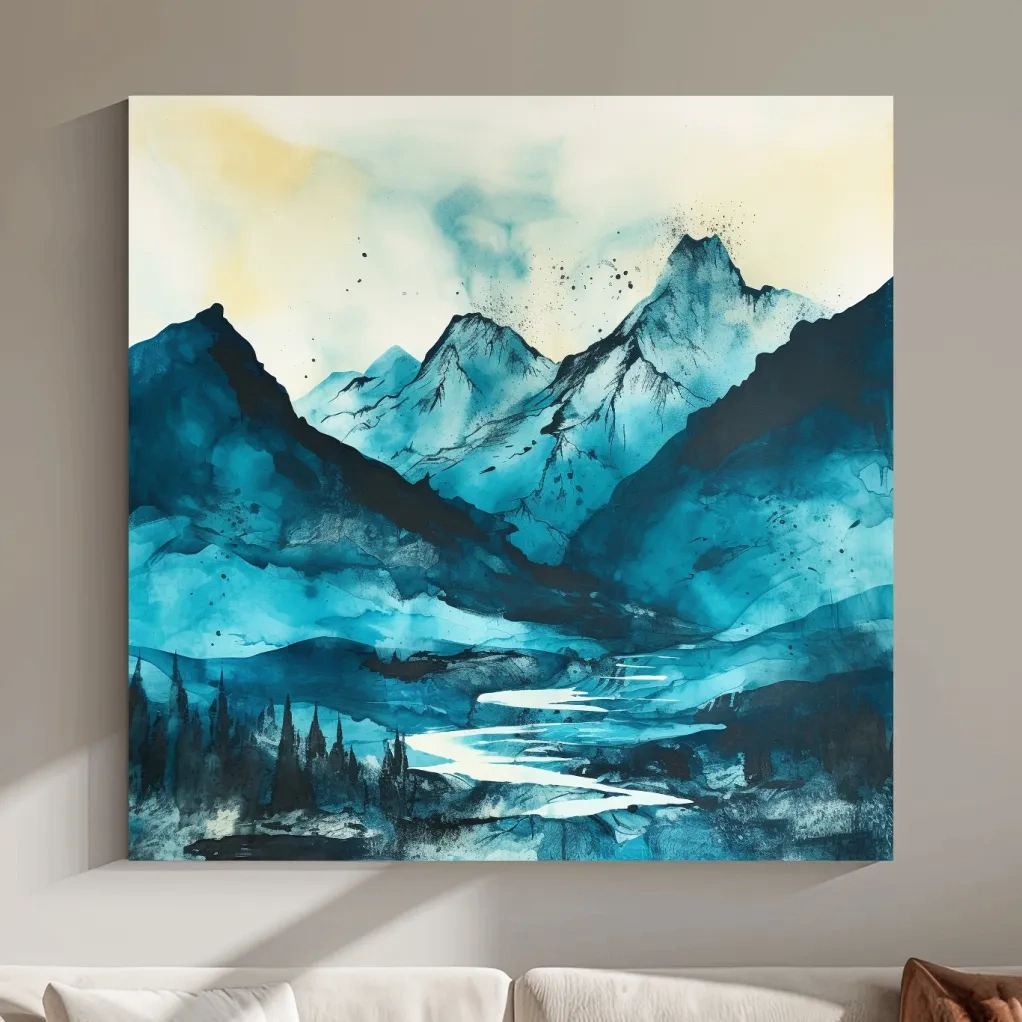 Abstract watercolour art of a mountain landscape