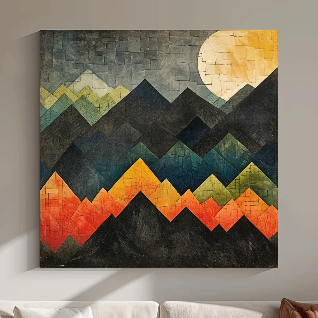 Abstract textured mountain shapes artwork