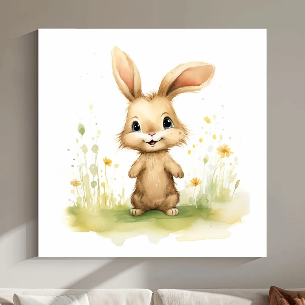 Watercolor painting of a cute bunny rabbit - childrens nursery art
